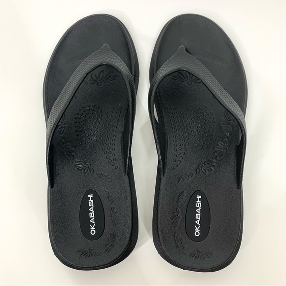 Okabashi Splash Solid Black Comfort Flip Flops Sandals Elevated Heel Size M/L - Picture 8 of 15
